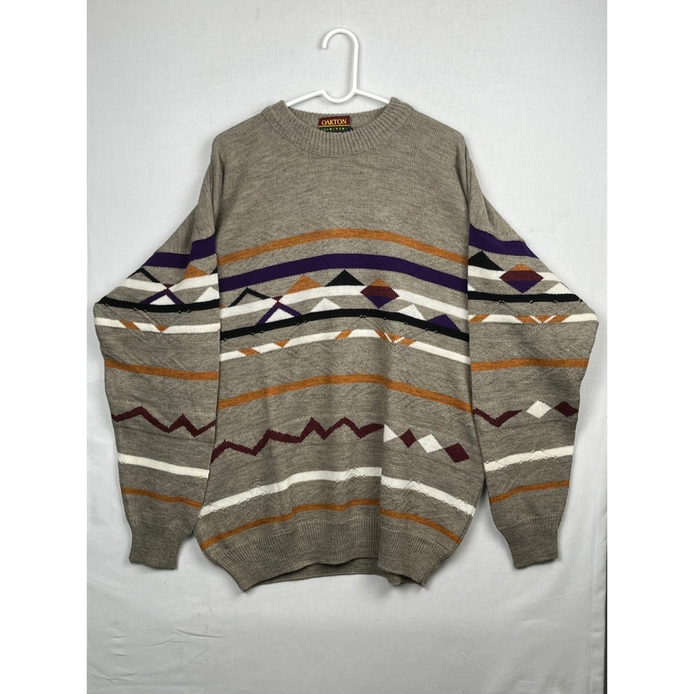 Oakton Limited Sweater Mens XLT Tall Geometric Striped Wool Blend Made in Italy